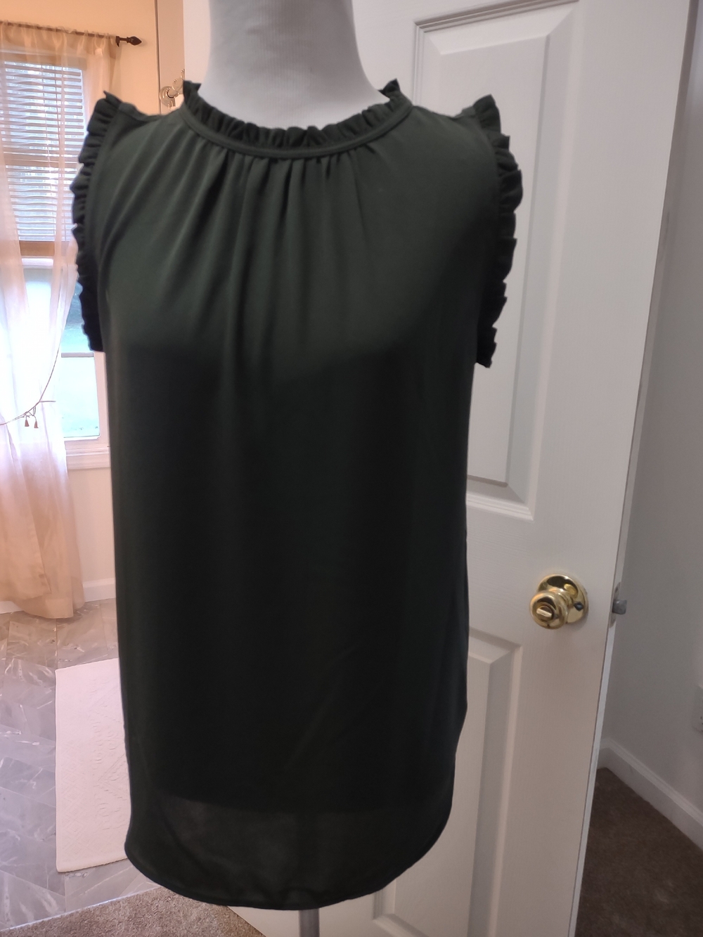 LOFT Dark Green Ruffle Trim Sleeveless Camisole